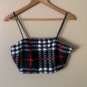 plaid straight neck top